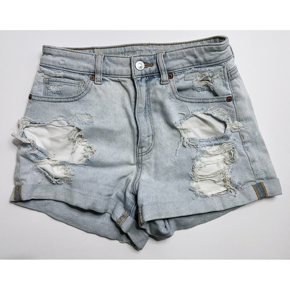 American Eagle Outfitters • Light Wash Destructed Mom Shorts